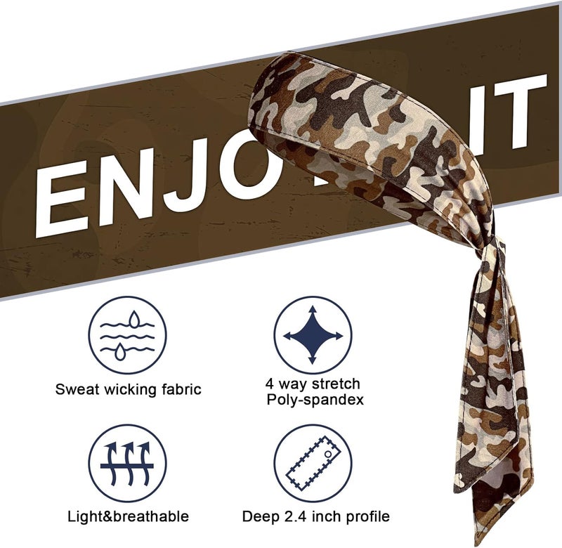 Jutom 4 Pieces Tie Headbands for Men Women Sports Bandana Hair Band Camo Headbands Elastic Sweat Wicking Karate Adjustable Non Slip Hairband for Yoga Workout Running - Image 3